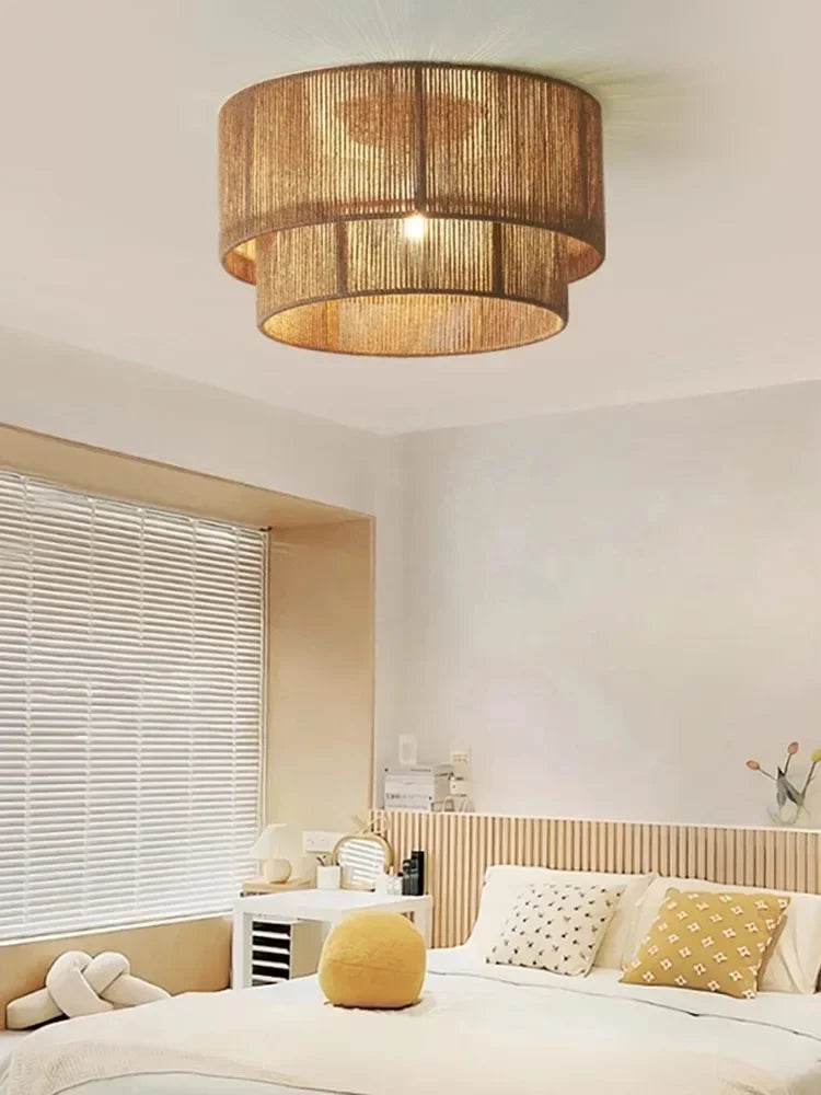 Lampa sufitowa boho z naturalnym sznurkiem