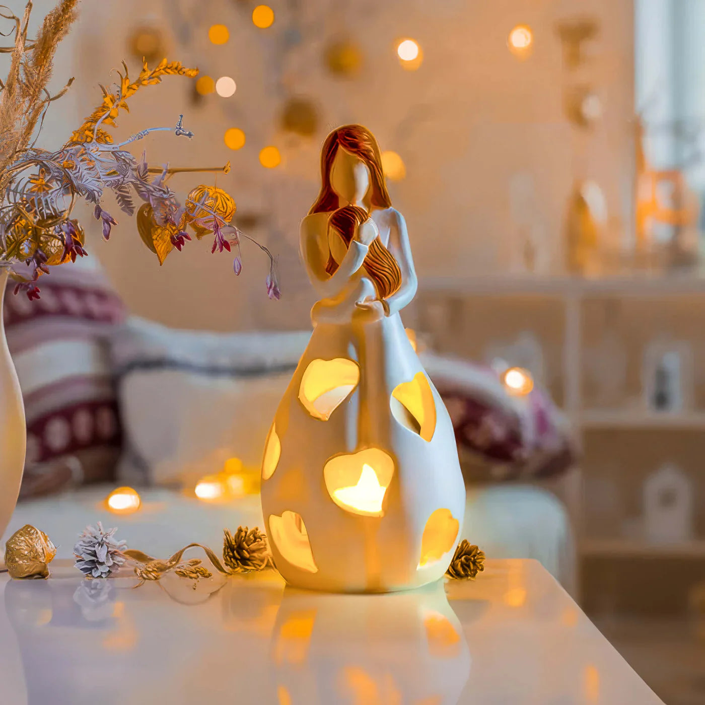 Dekoracyjna lampka LED „Matka z dzieckiem” – nastrojowe oświetlenie z serduszkami