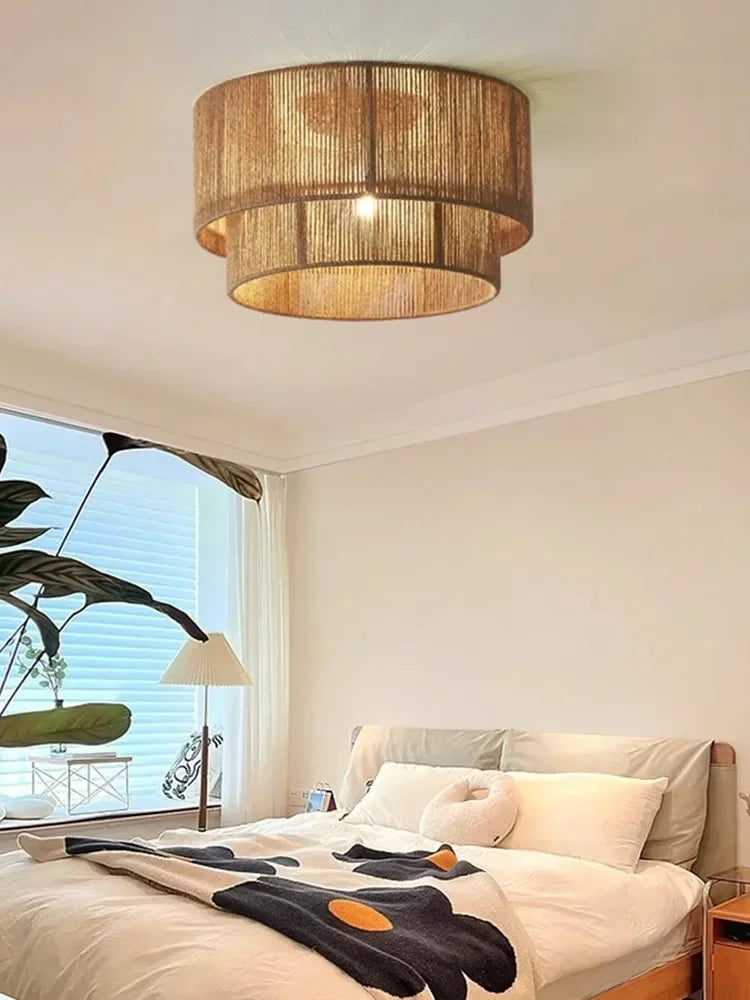 Lampa sufitowa boho z naturalnym sznurkiem