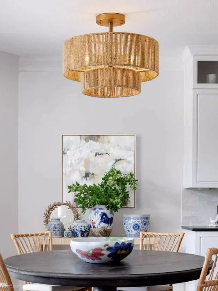 Lampa sufitowa boho z naturalnym sznurkiem
