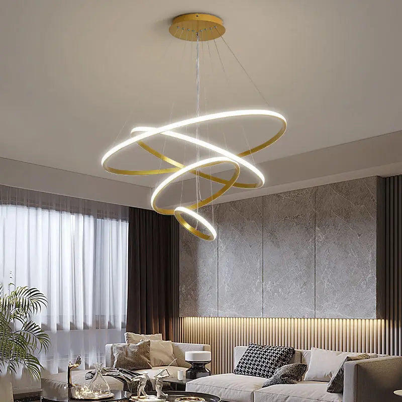 Designerska lampa wisząca LED żyrandol – nowoczesna forma pierścieni 3D