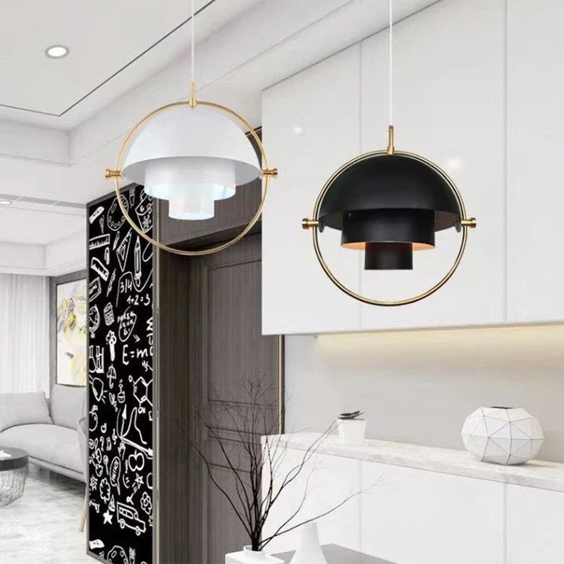 Designerska Lampa Wisząca z Metalowym Kloszem i Ozdobnym Pierścieniem