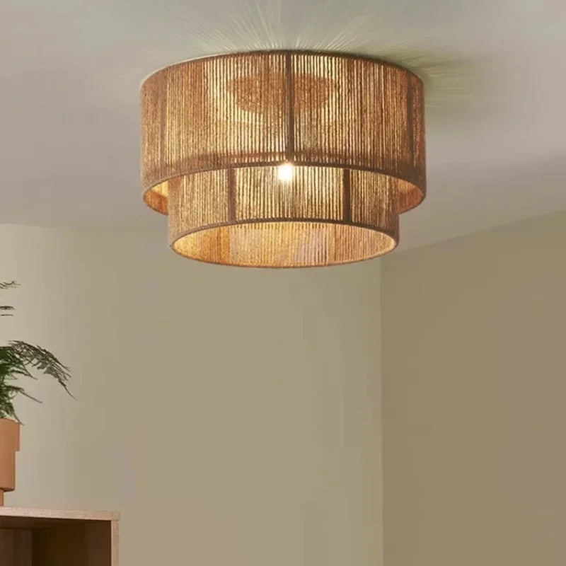 Lampa sufitowa boho z naturalnym sznurkiem