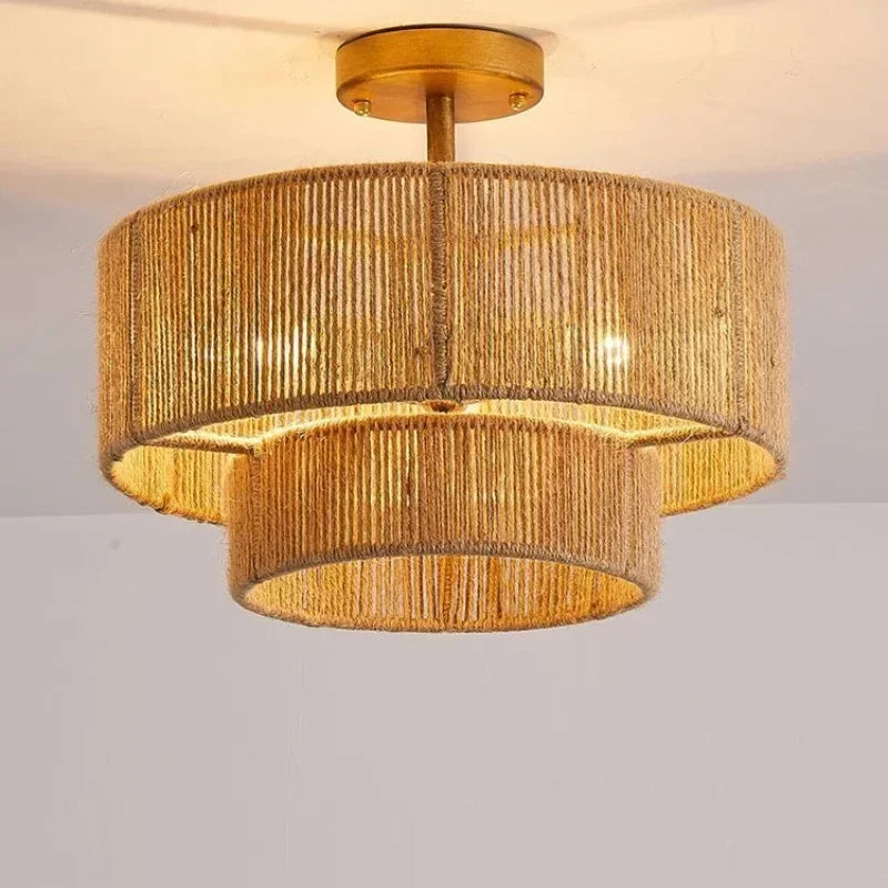 Lampa sufitowa boho z naturalnym sznurkiem