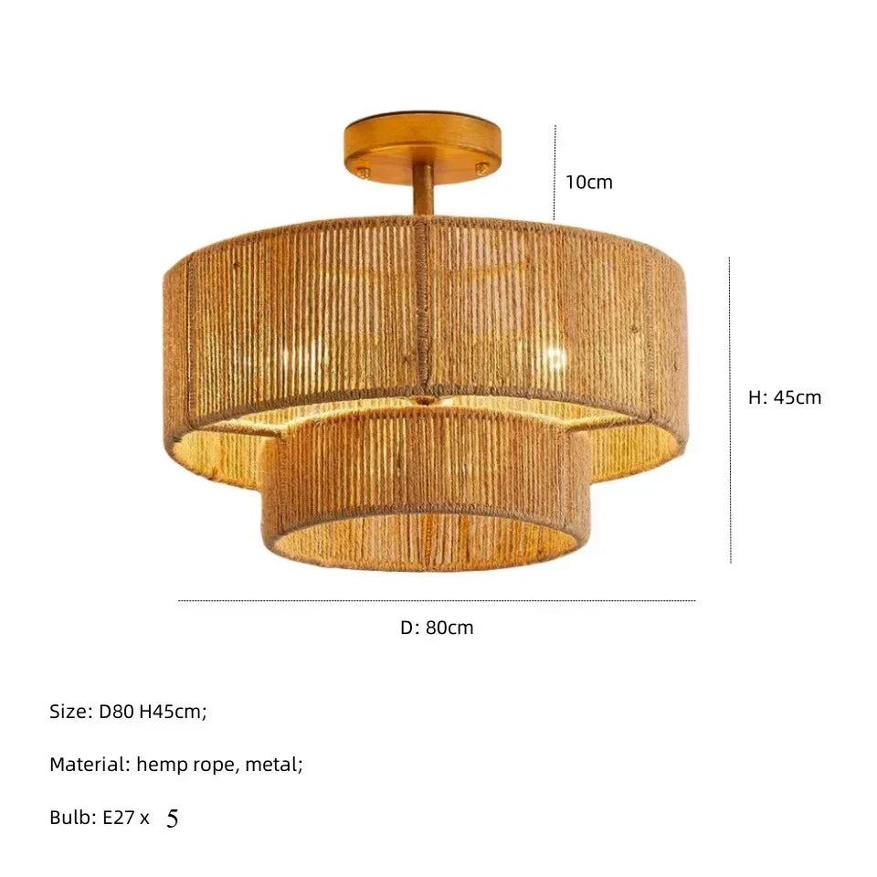 Lampa sufitowa boho z naturalnym sznurkiem