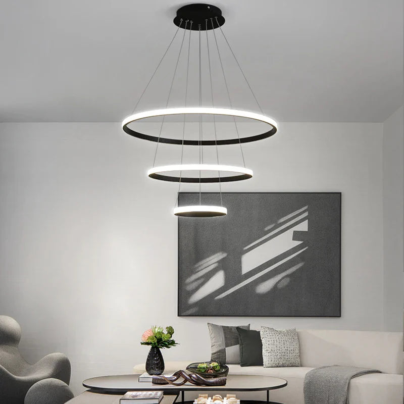 Designerska lampa wisząca LED żyrandol – nowoczesna forma pierścieni 3D
