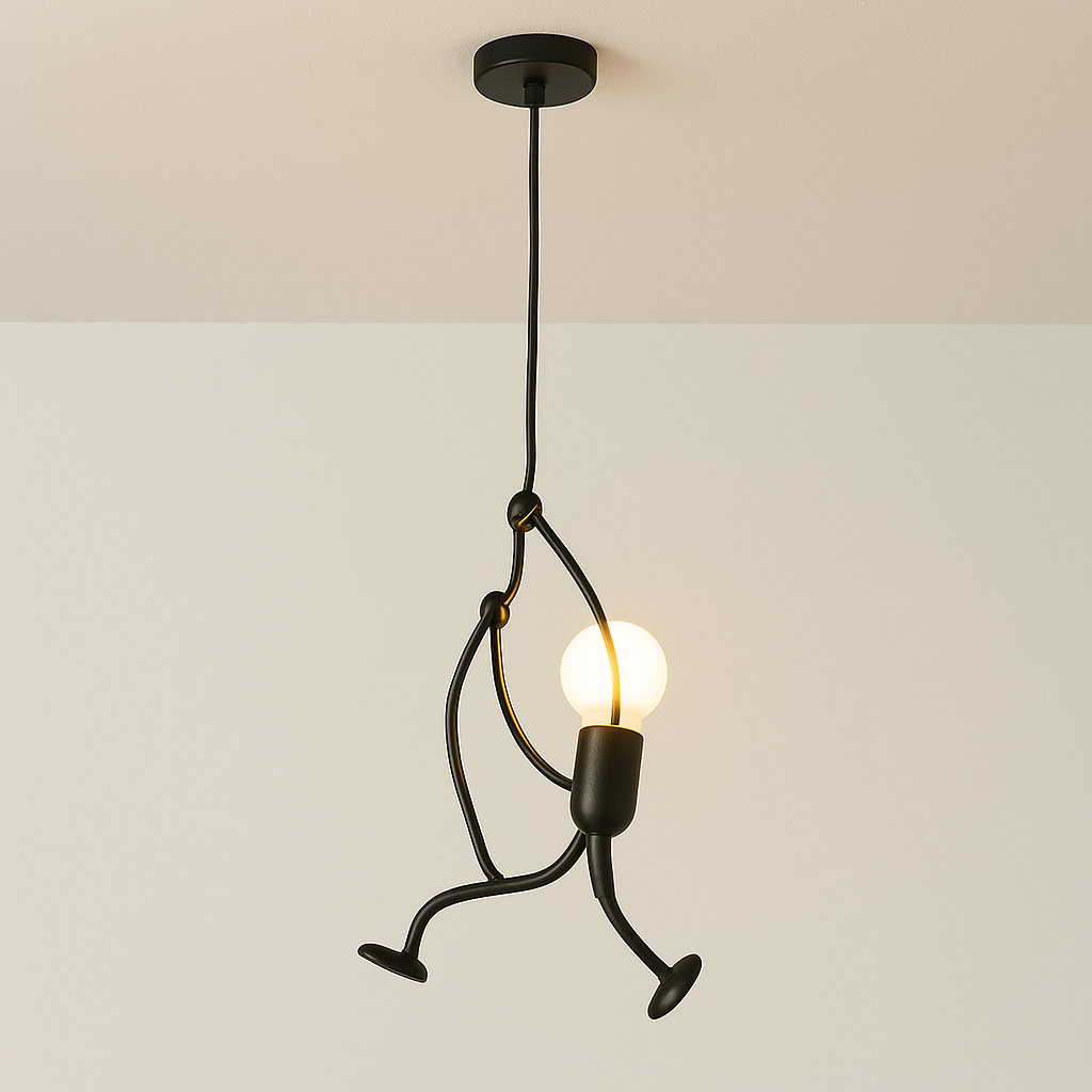 Lampa wisząca z motywem wspinającej się postaci