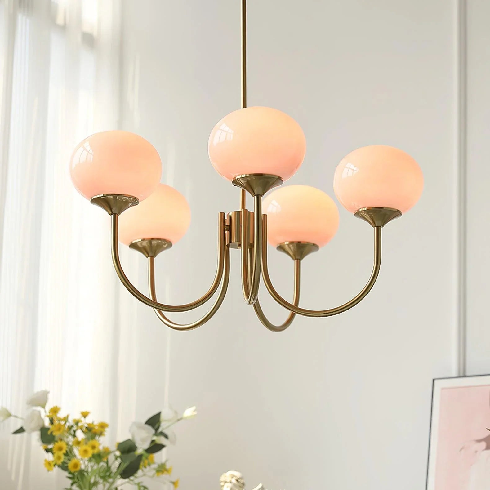 Lampa wisząca żyrandol w stylu retro glamour z kulistymi kloszami