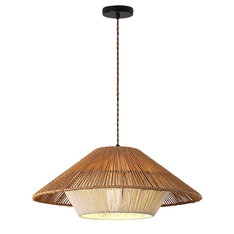 Lampa wisząca boho z rattanu pleciona w stylu japandi